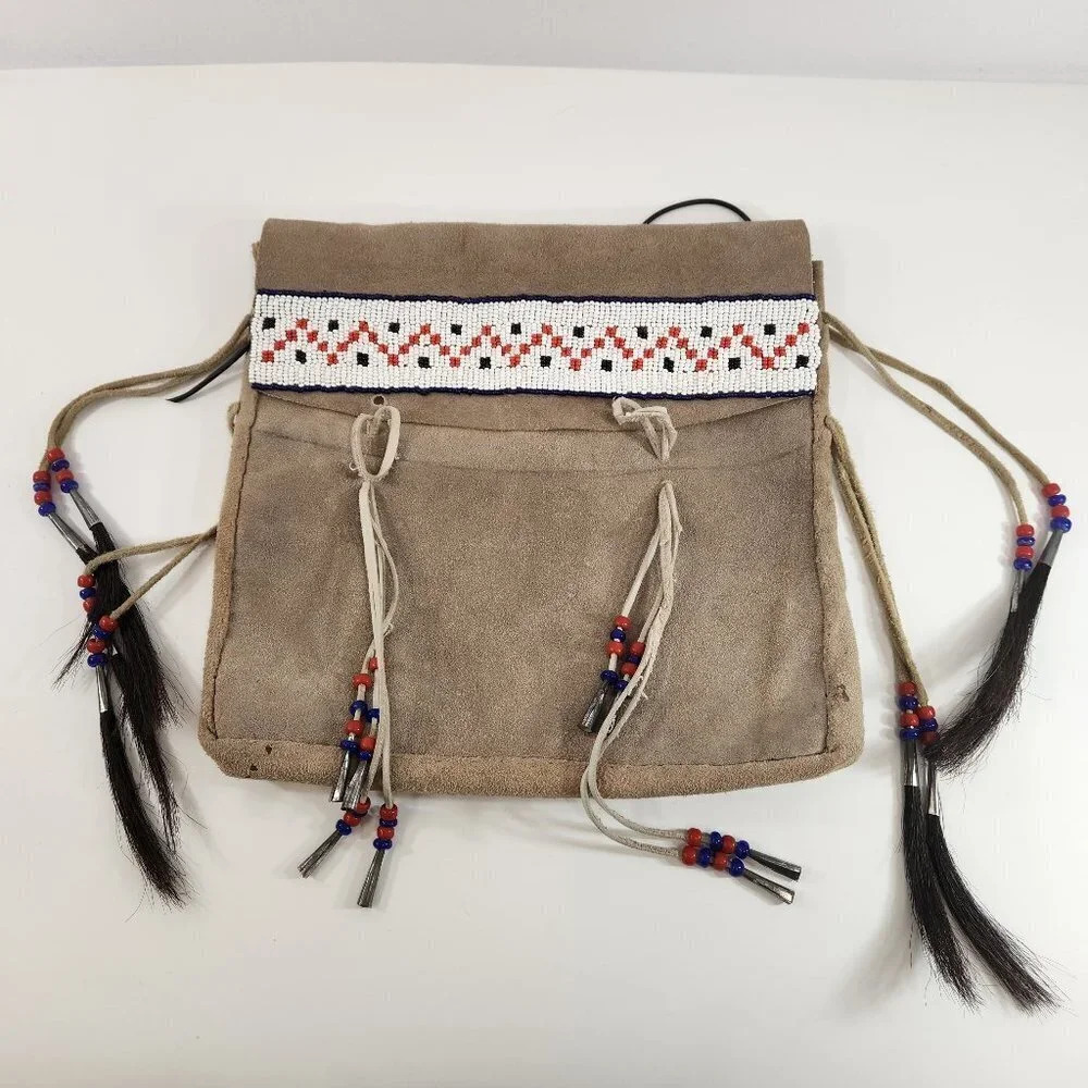 Handmade Leather Beaded  Purse Handbag